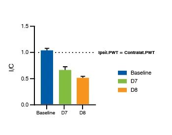 Spinal Nerve Ligation (SNL) Validation Data. Ratios of Ipsi- and Contralateral Paw PWTs, baseline, D7 and D8.