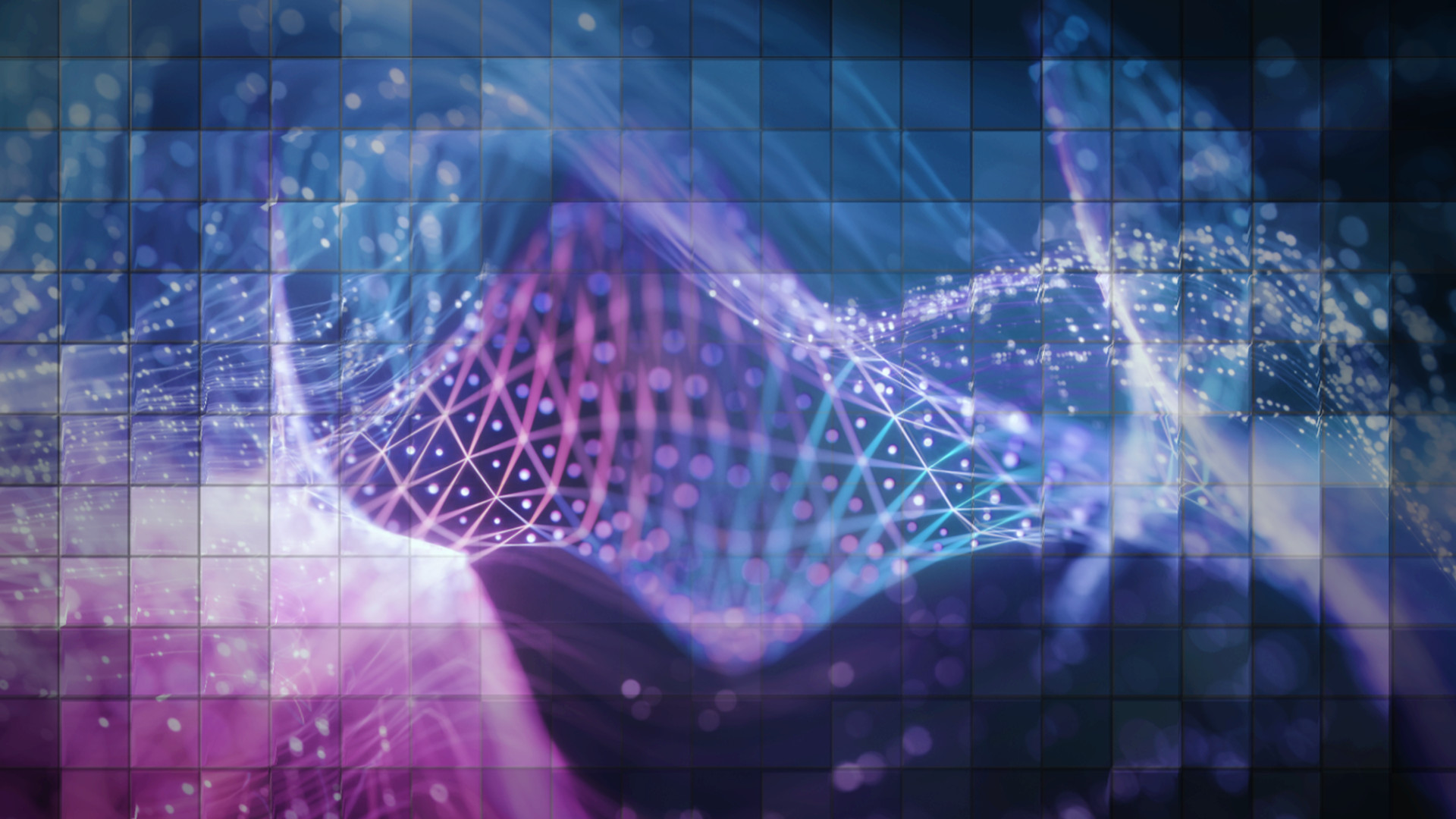 Abstract digital illustration of a glowing DNA strand with interconnected data points on a blue and purple background.