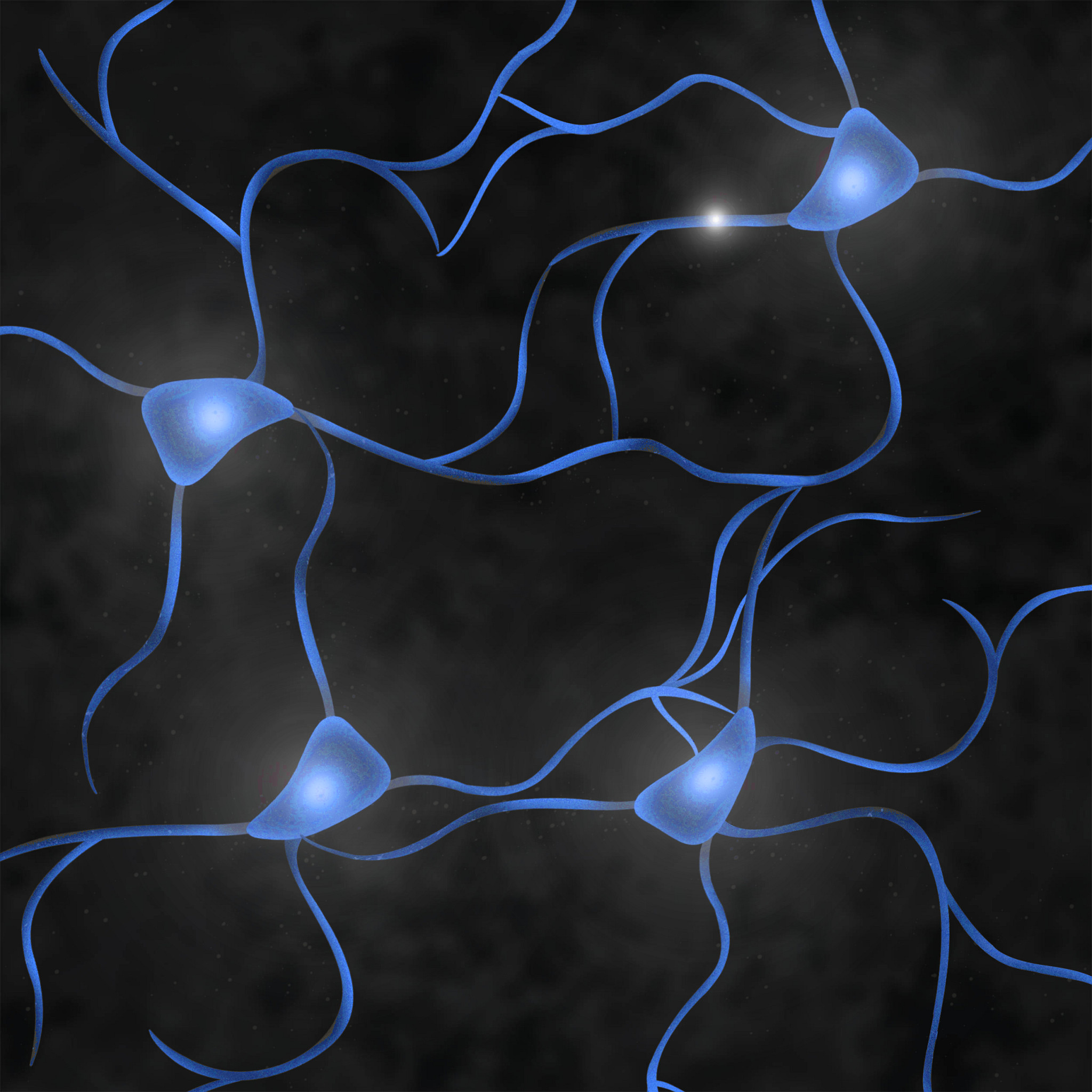 Image of blue neurons on black background that would be found in seizure or epilepsy, to represent the Charles river neuroscience in vivo models.