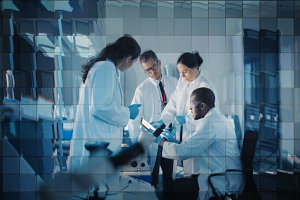 Abstract image of a group of scientists to represent Strategic Partnerships