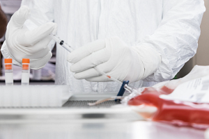 lab technician working with a leukopak