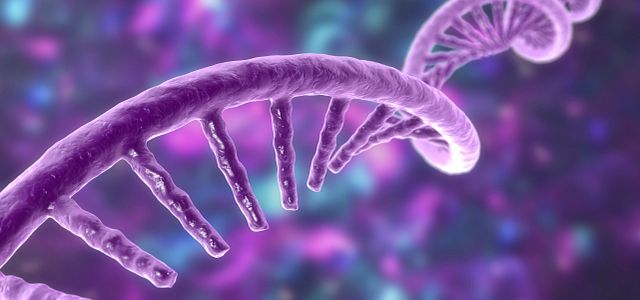 Illustration of DNA on a purple background.