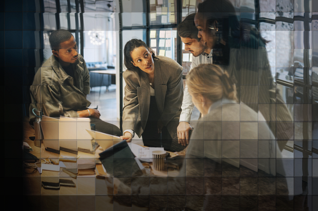 Stylized image of executives around a conference table.