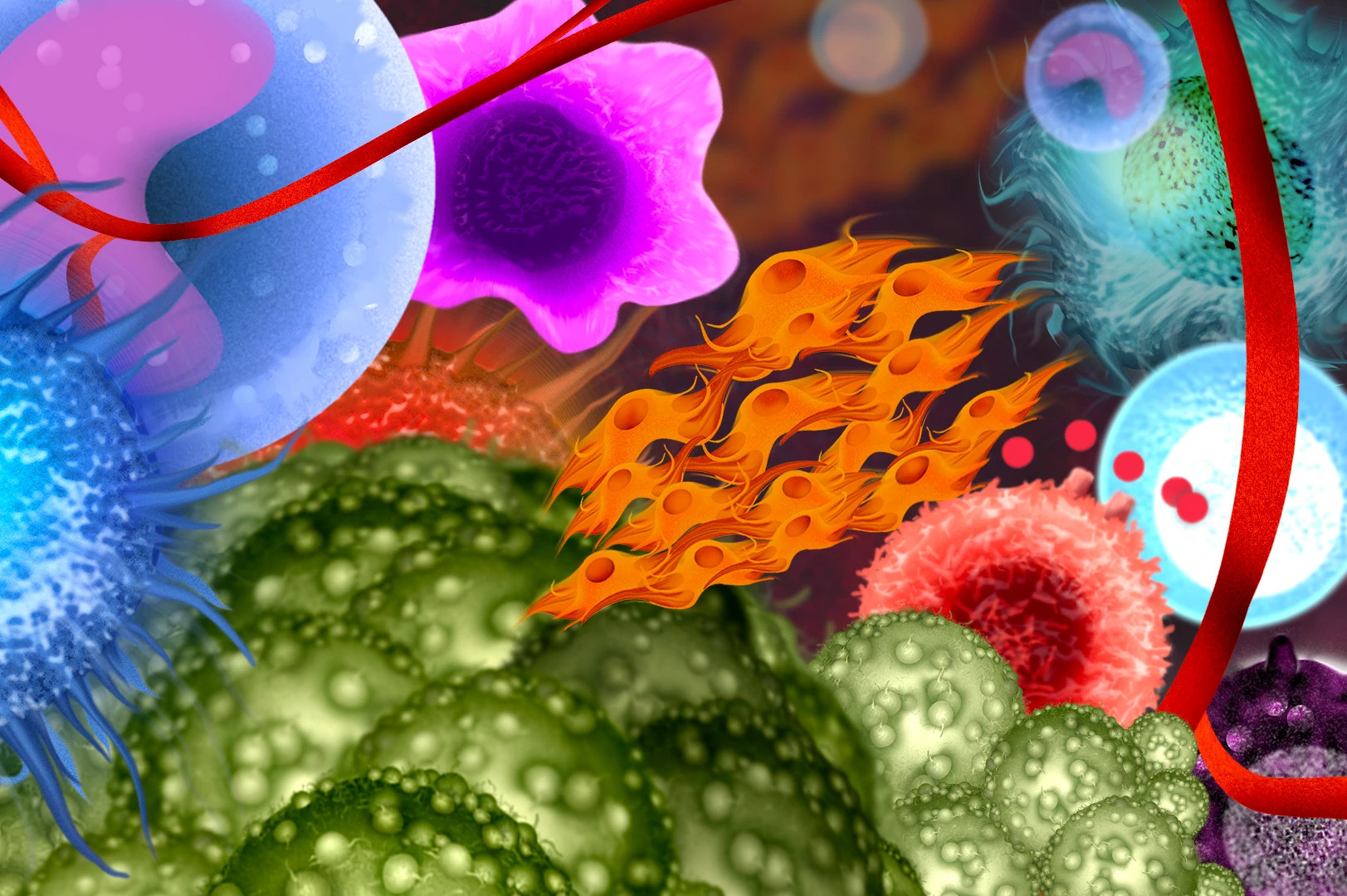 Grapic image of cancer cells to represent the Combination screening services offered at Charles River