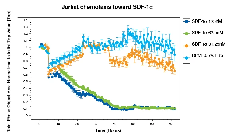 Graph that shows Jurkat chemotaxis toward SDF-1α