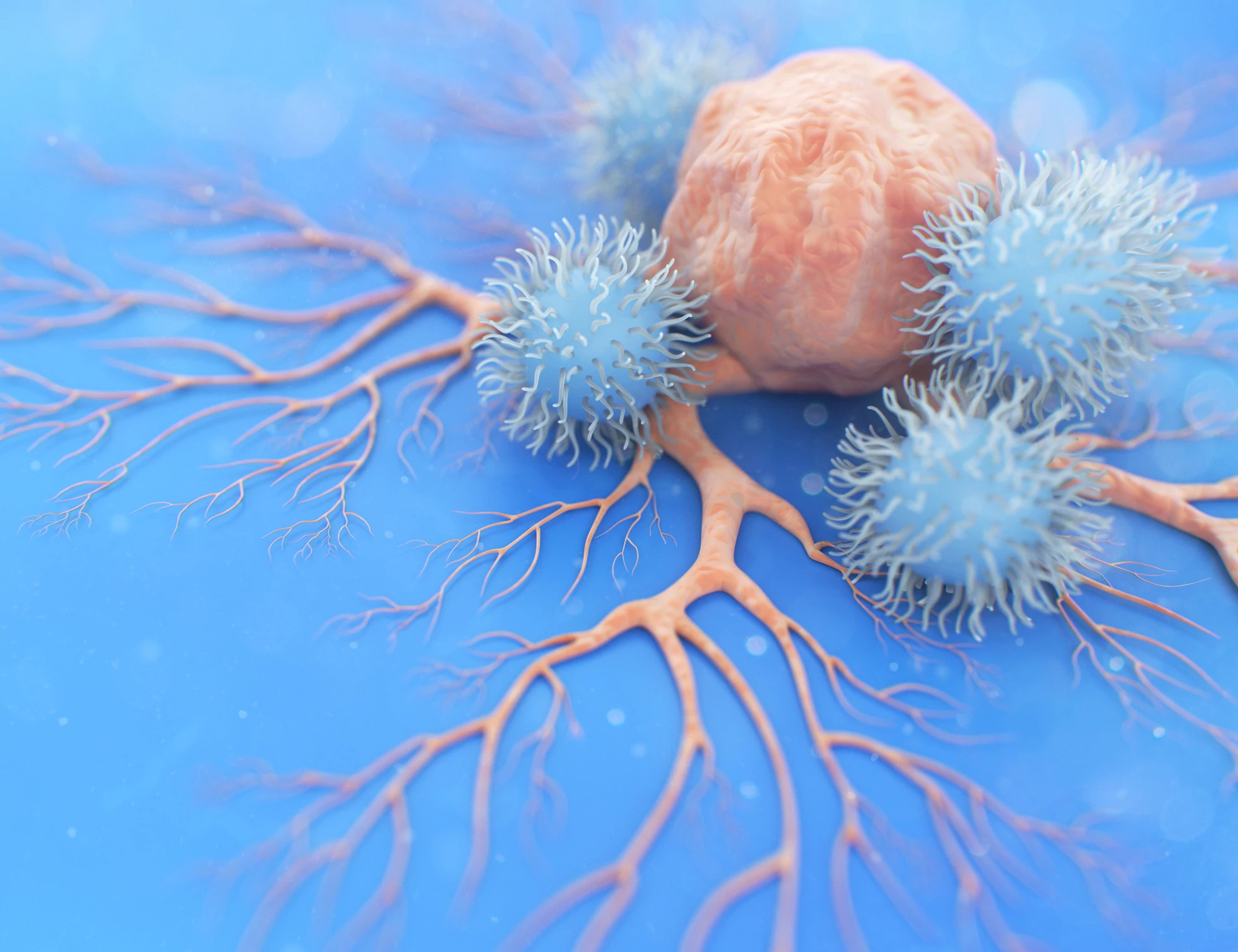 Illustration of pink and blue cancer cells