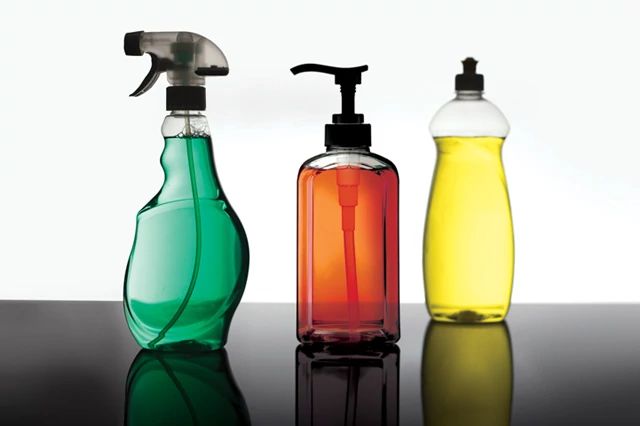 home and personal care products in spray bottles