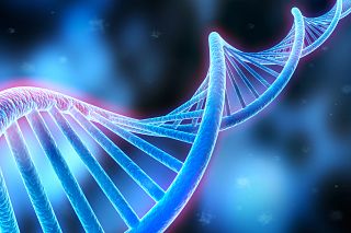 DNA double helix in shades of blue