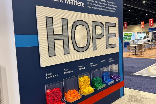 lego pieces displayed in a booth at a trade show