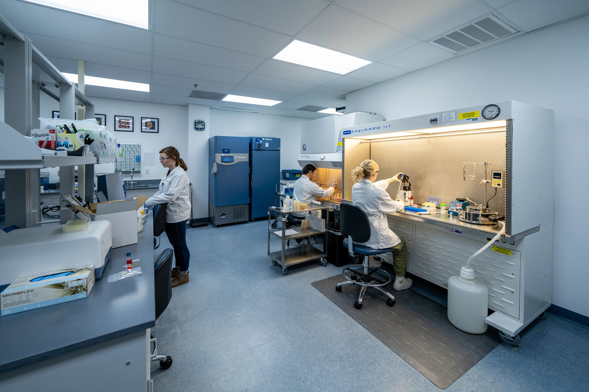 An image of three people working in a research lab