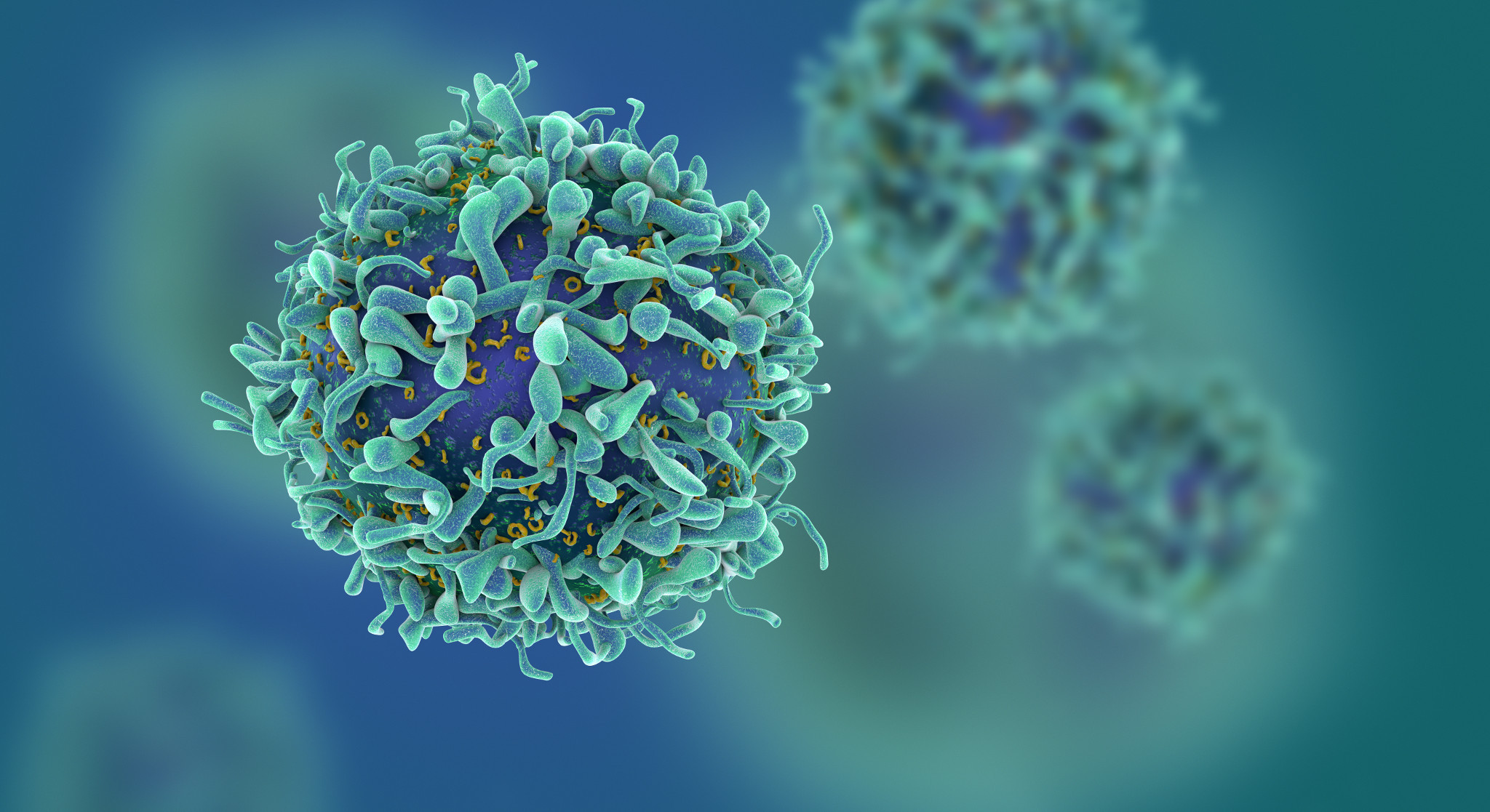CG render of T-cells in shallow depth of field