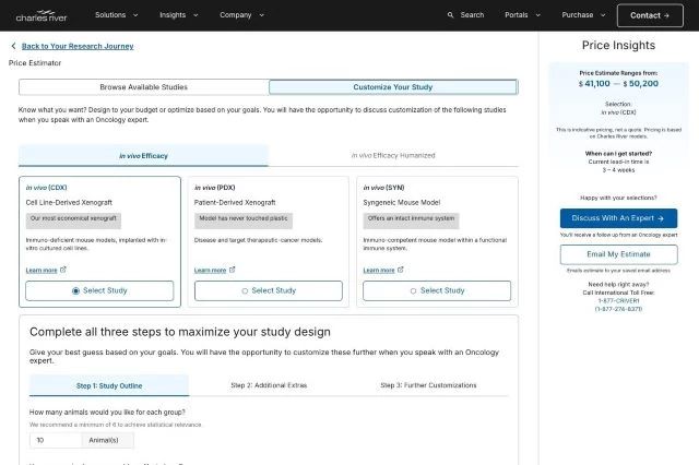 Screen shot of the Price Estimator.