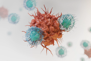 digital image of natural killer cells targeting cancer cells