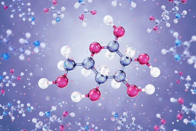 sugar molecule with purple white red colors