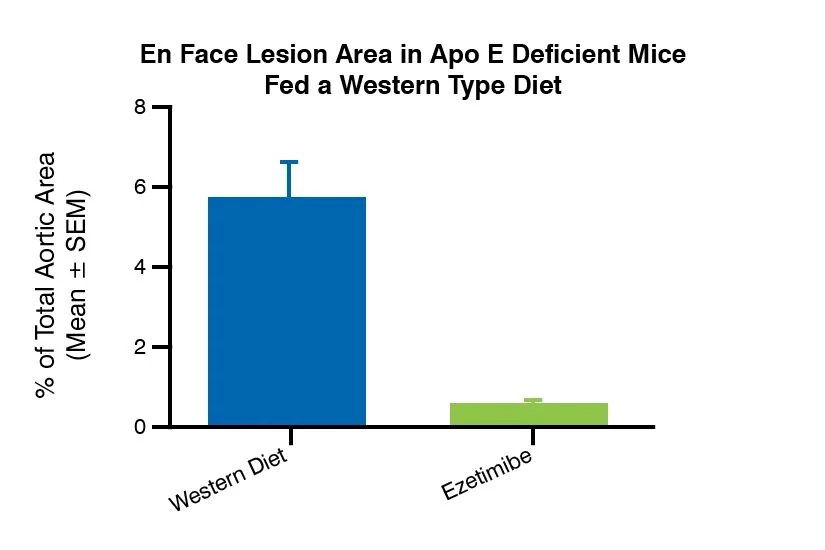 Bar chart on the left showing the en face lesion area in Apo E deficient mice fed a western type diet.