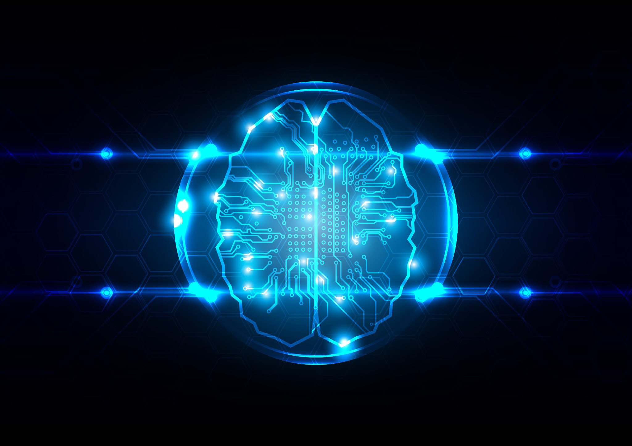 Illustration of a brain with microchips