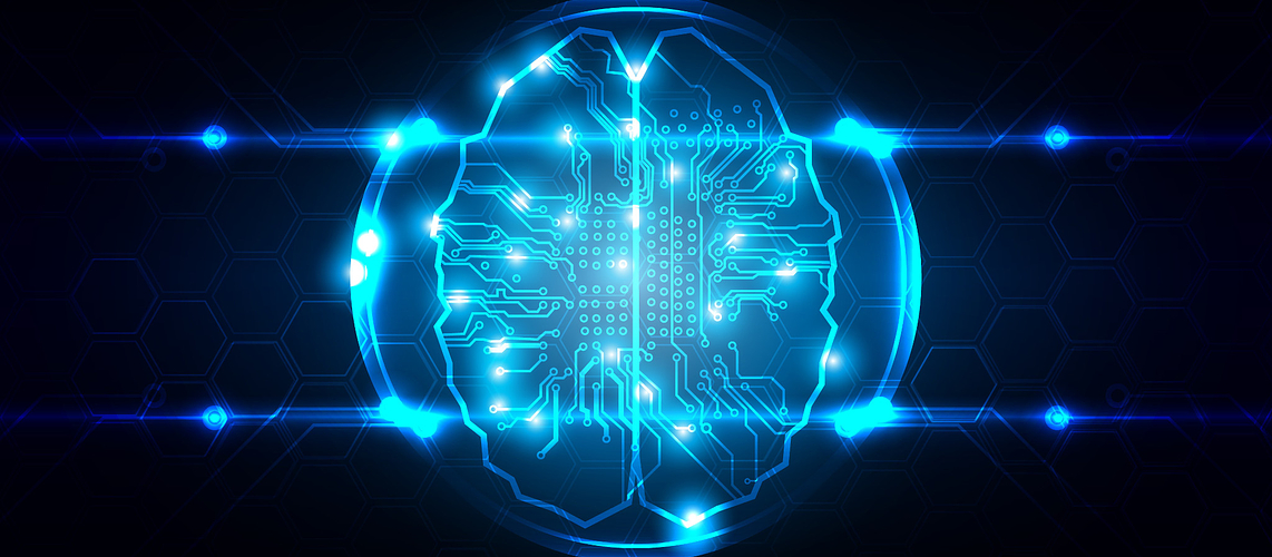 Illustration of a brain with microchips