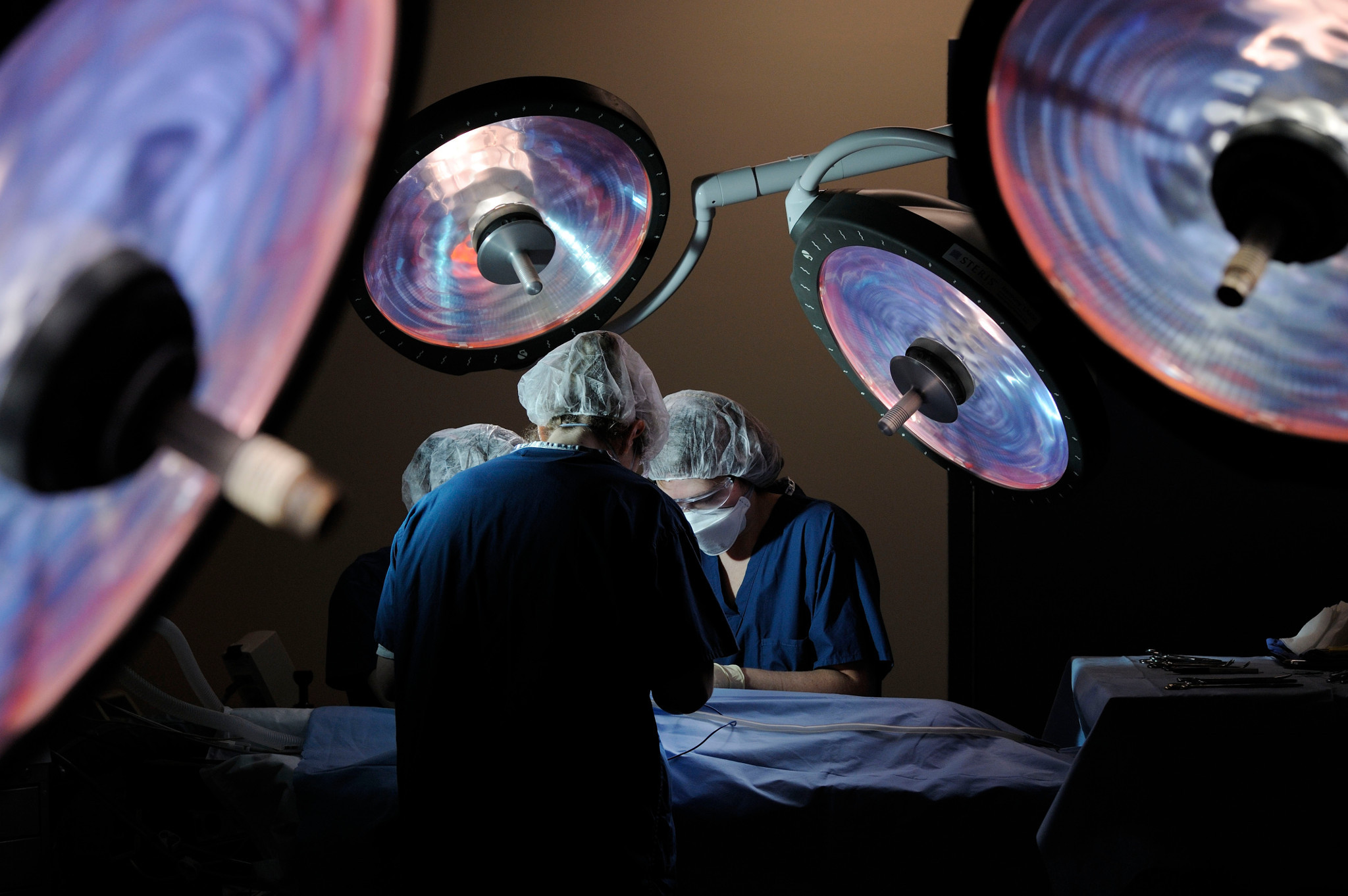Scientists performing surgery in surgery room 