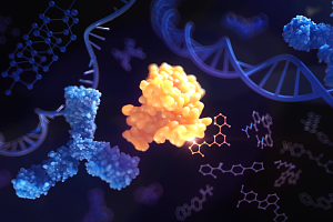 Graphic representation of hit identification, showing binding occurring among a variety of molecules and modalities.