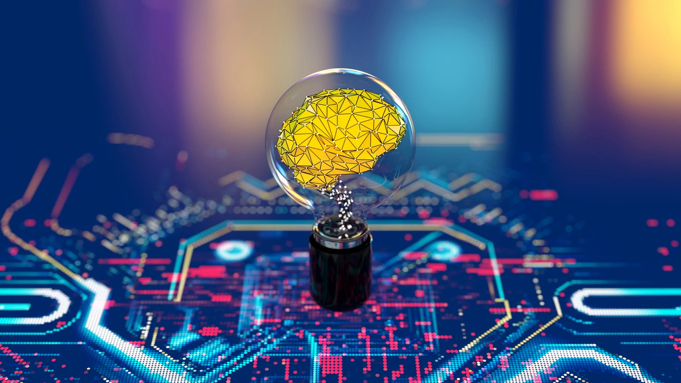 Digital background depicting innovative technologies in (AI) artificial systems, neural interfaces and machine learning technologies