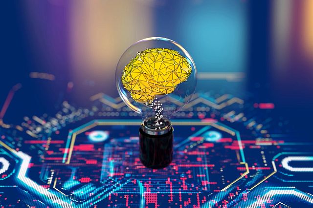 Digital background depicting innovative technologies in (AI) artificial systems, neural interfaces and machine learning technologies