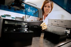 Lab technician demonstrating Endosafe Nexus Automated Endotoxin Testing