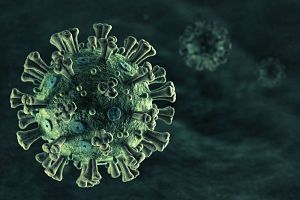 digital rendering of virus with shades of green coloring