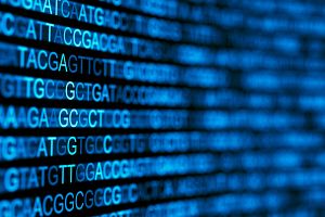 Digital screen with DNA data background