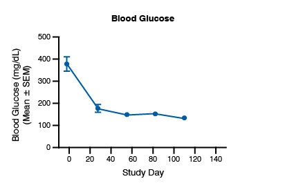 Line graph showing the blood glucose data for the ob/ob mouse model. 