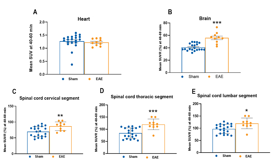 Charts showing F-FEPPA activity in the brain