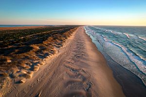An aerial view of a beach