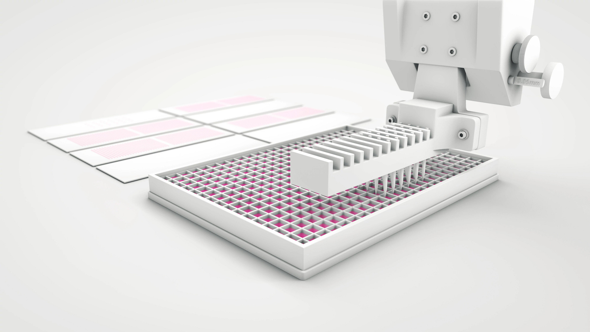Image of plates and instruments used to perform Retrogenix Cell Microarray Technology