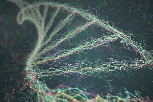 Dna helix connected by nodes and connections colored