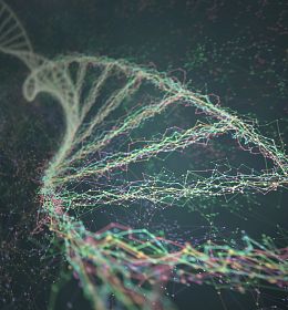 Dna helix connected by nodes and connections colored