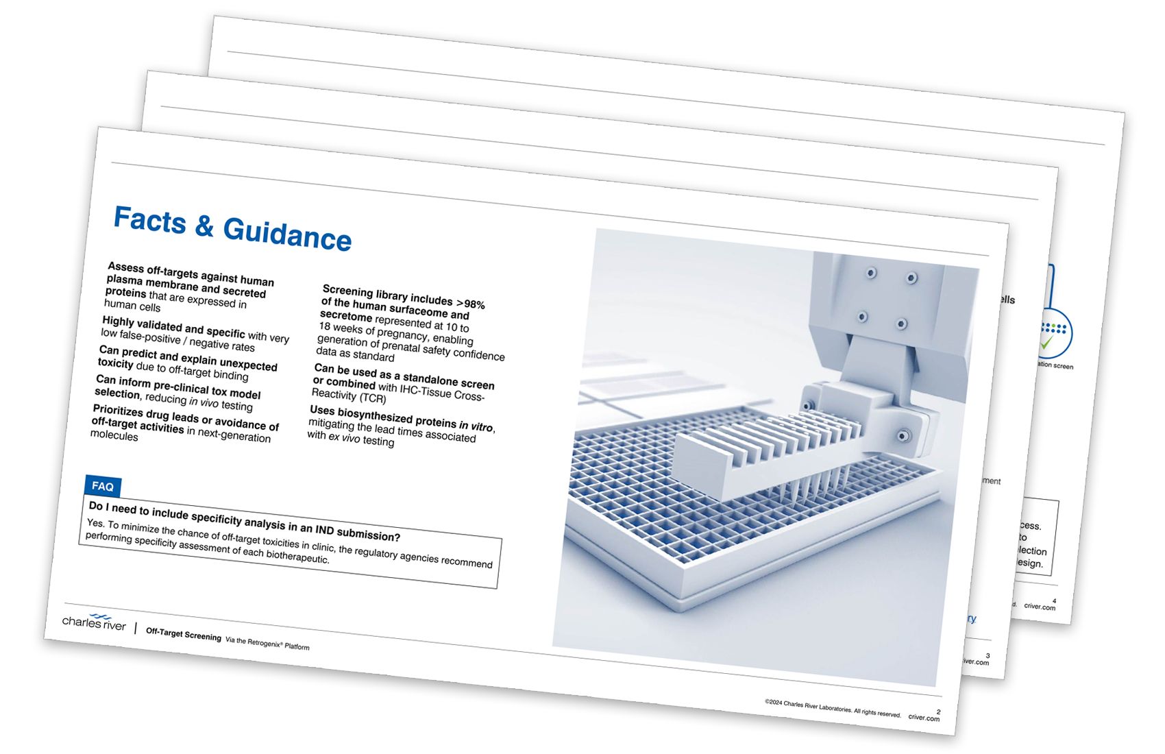 eBook thumbnail on Retrogenix guidance featuring lab equipment and off-target screening details.