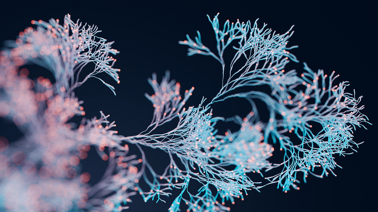 Abstract background of a neuron with glowing tips