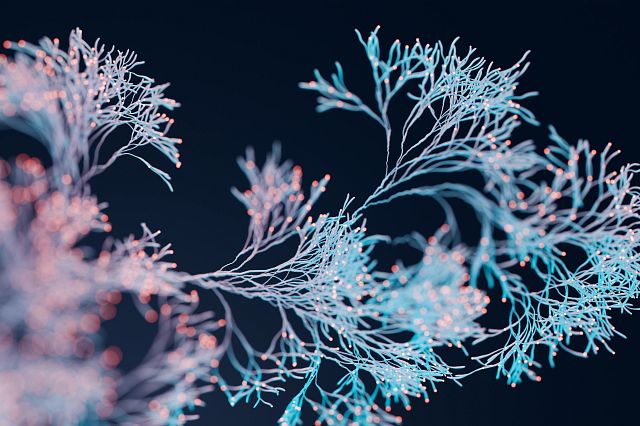 Abstract background of a neuron with glowing tips